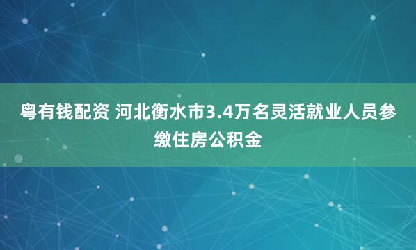 粤有钱配资 河北衡水市3.4万名灵活就业人员参缴住房公积金