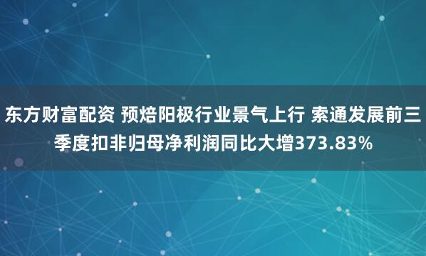 东方财富配资 预焙阳极行业景气上行 索通发展前三季度扣非归母净利润同比大增373.83%